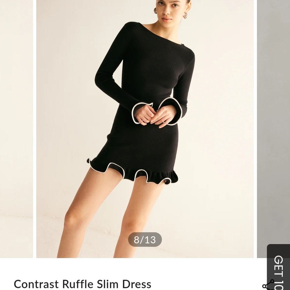 Commense Black Long Sleeve Contrast Ruffle Slim Dress